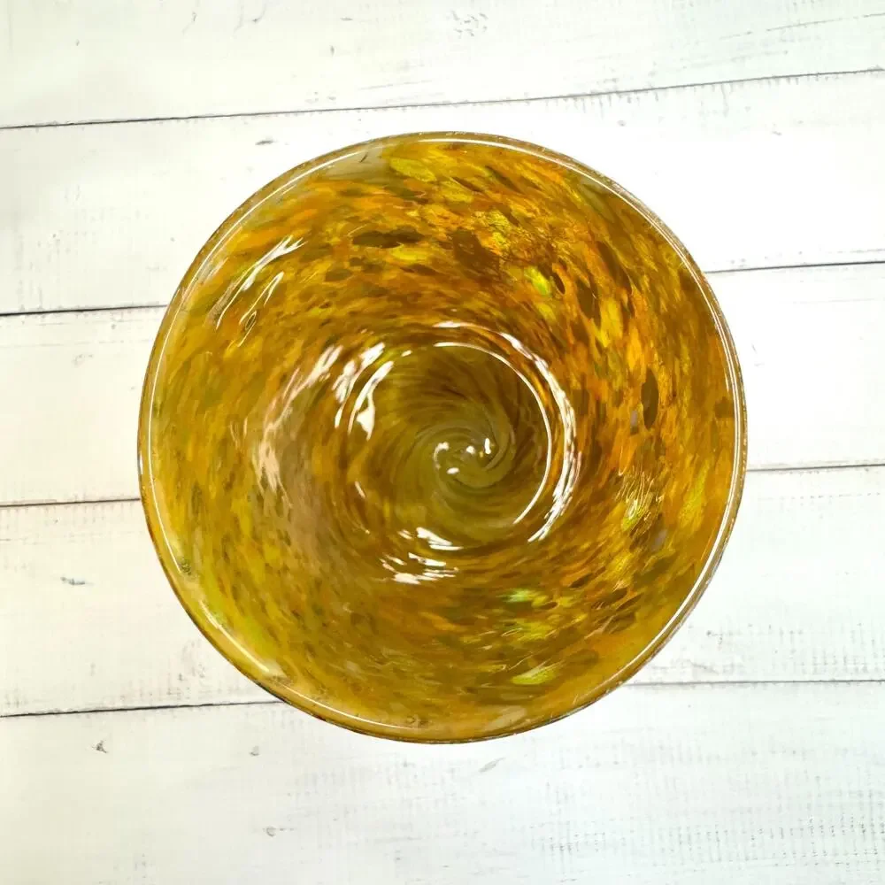 Vintage Hand Blown Art Glass Vase 7” Orange w/Multi Color Confetti Speckled